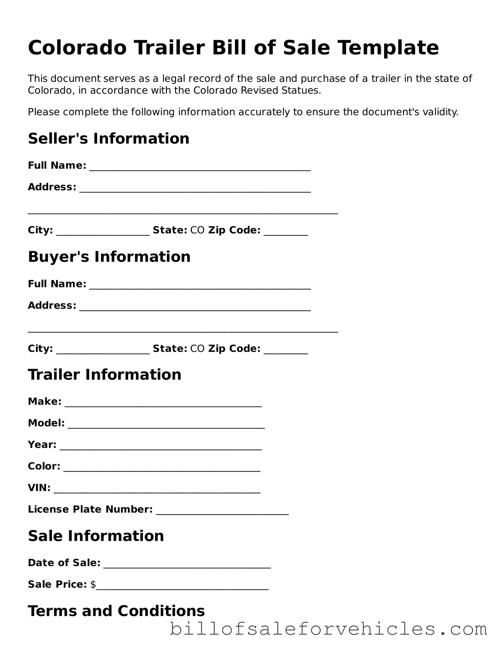 Valid Colorado Trailer Bill of Sale Template