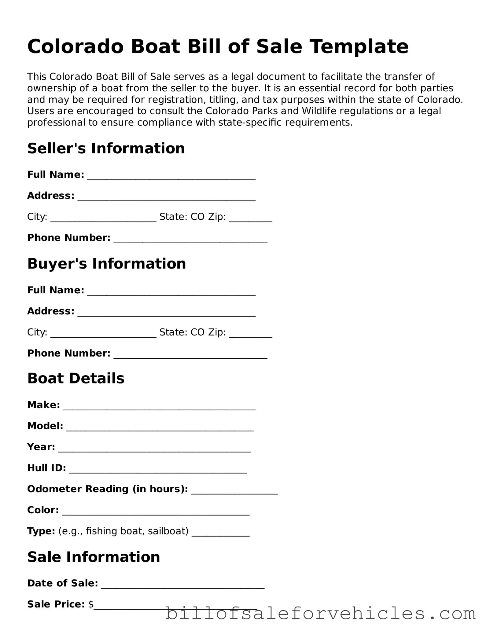 Valid Colorado Boat Bill of Sale Template