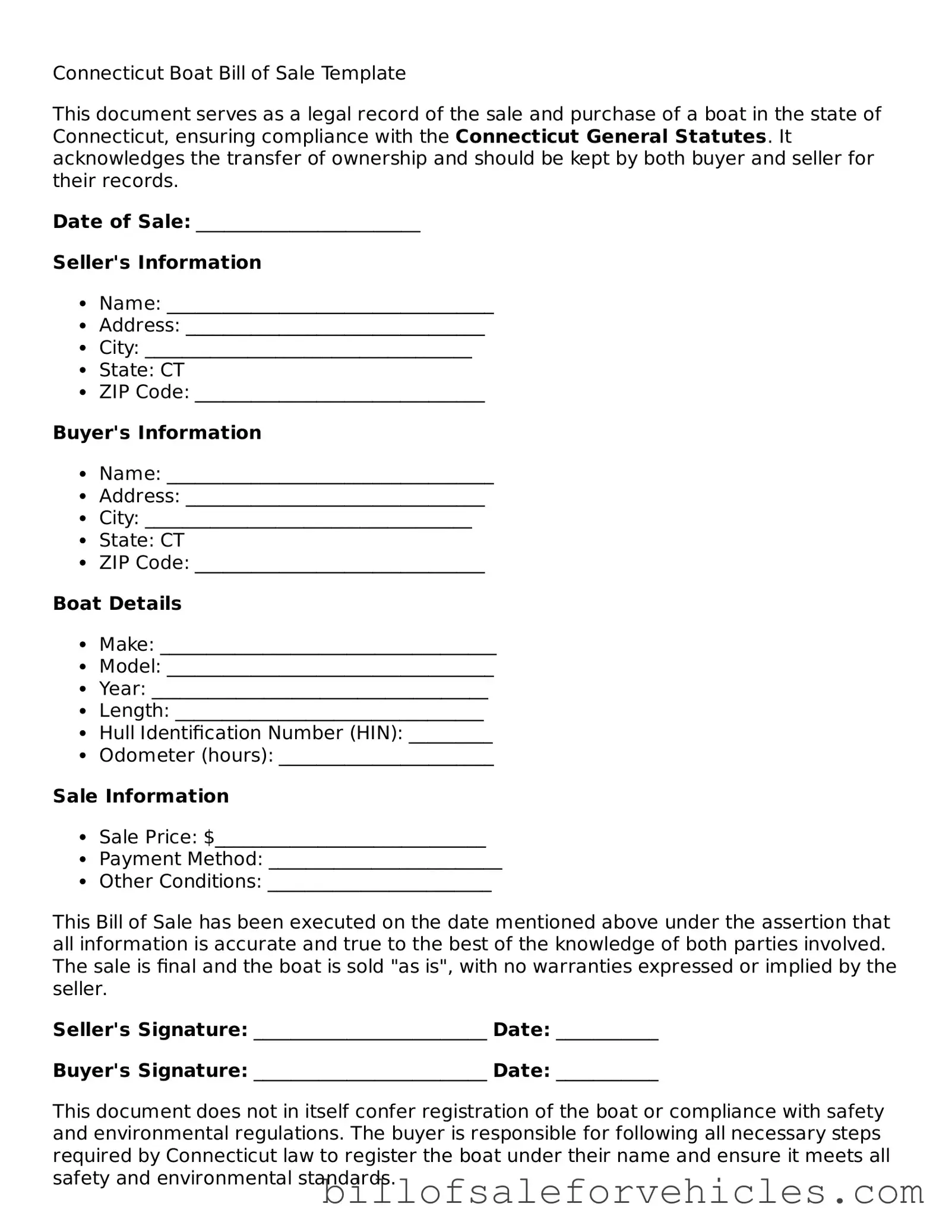 Valid Connecticut Boat Bill of Sale Template