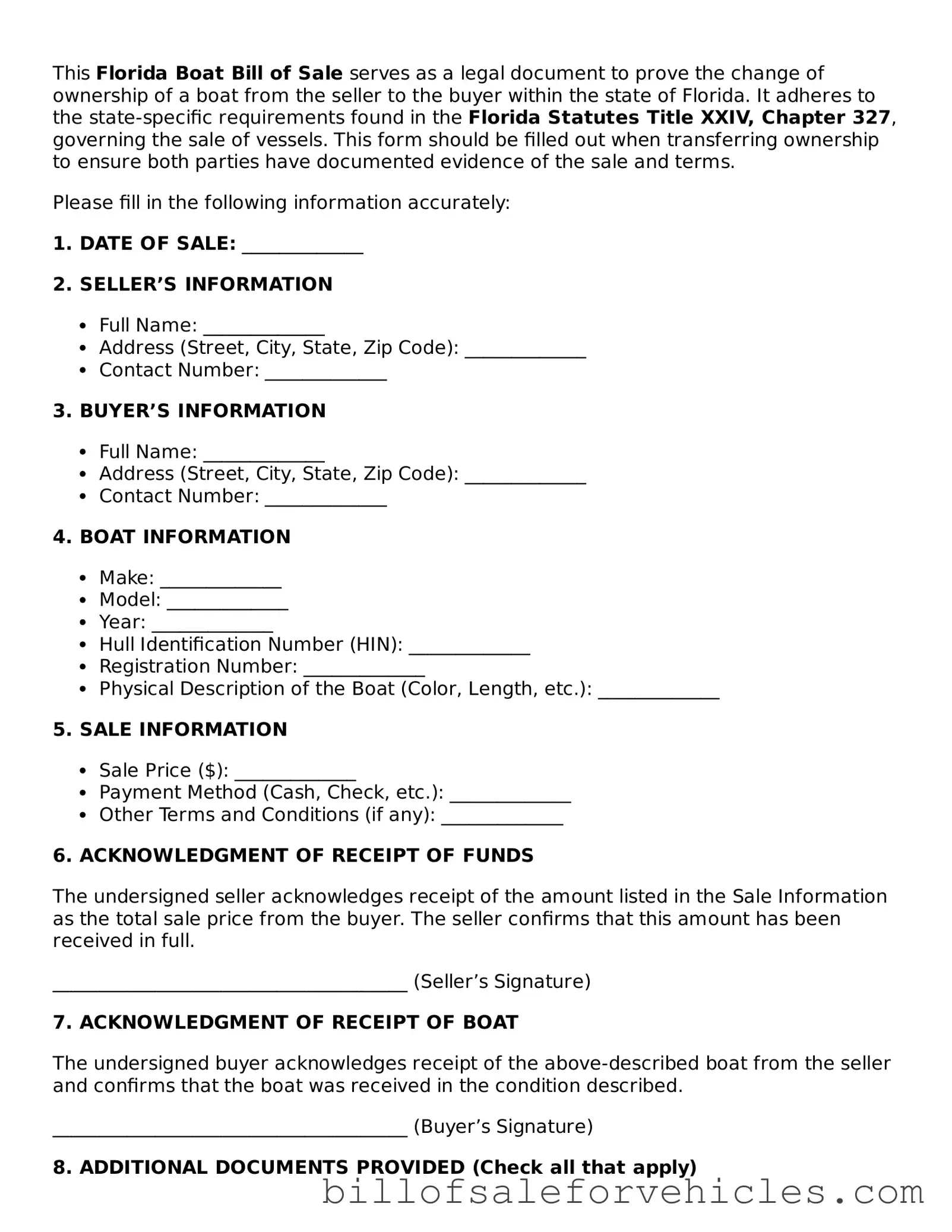Valid Florida Boat Bill of Sale Template