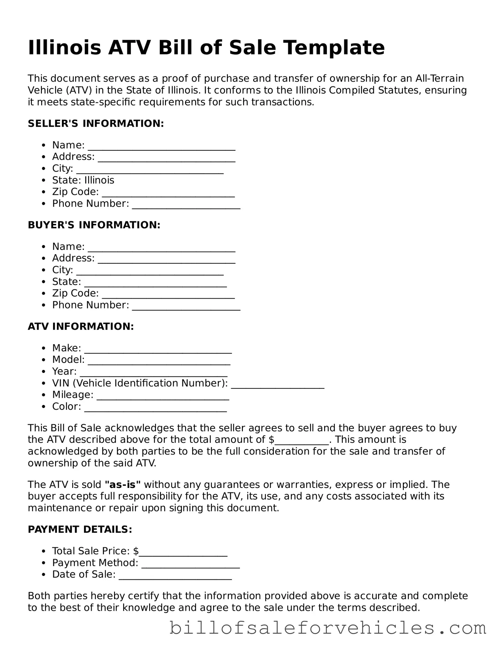 Valid Illinois ATV Bill of Sale Template