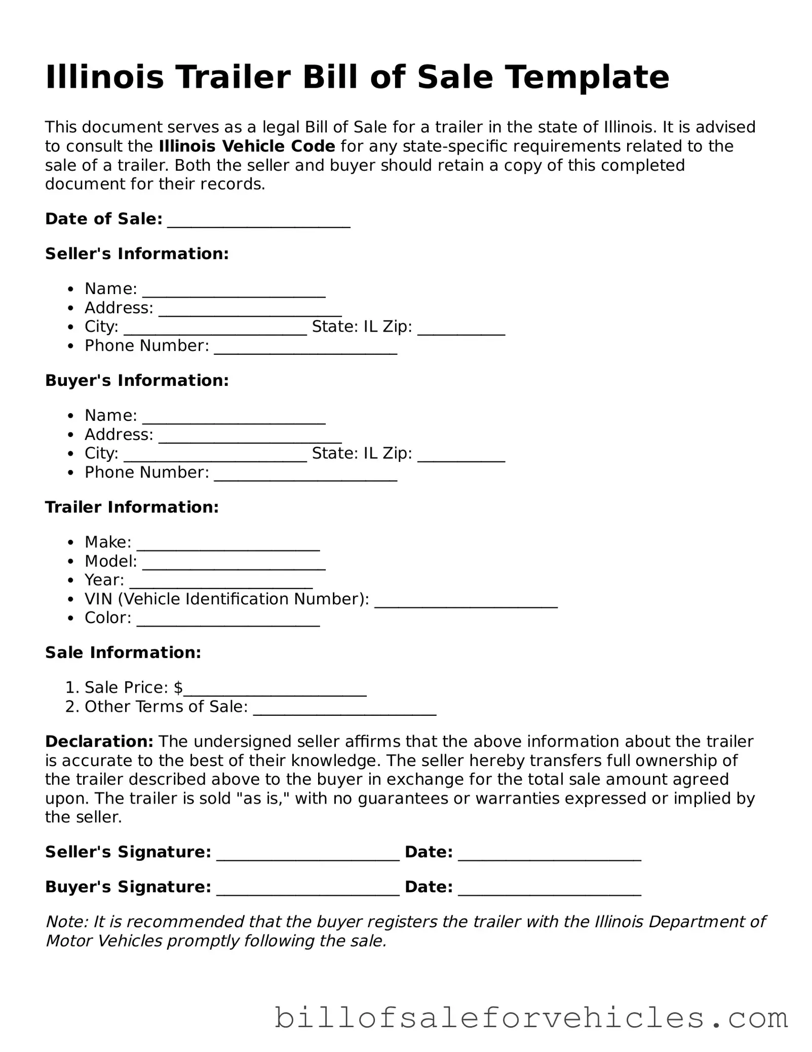 Valid Illinois Trailer Bill of Sale Template