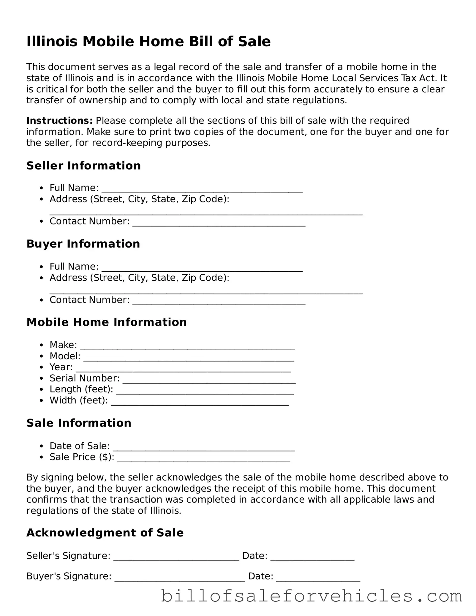 Valid Illinois Mobile Home Bill of Sale Template