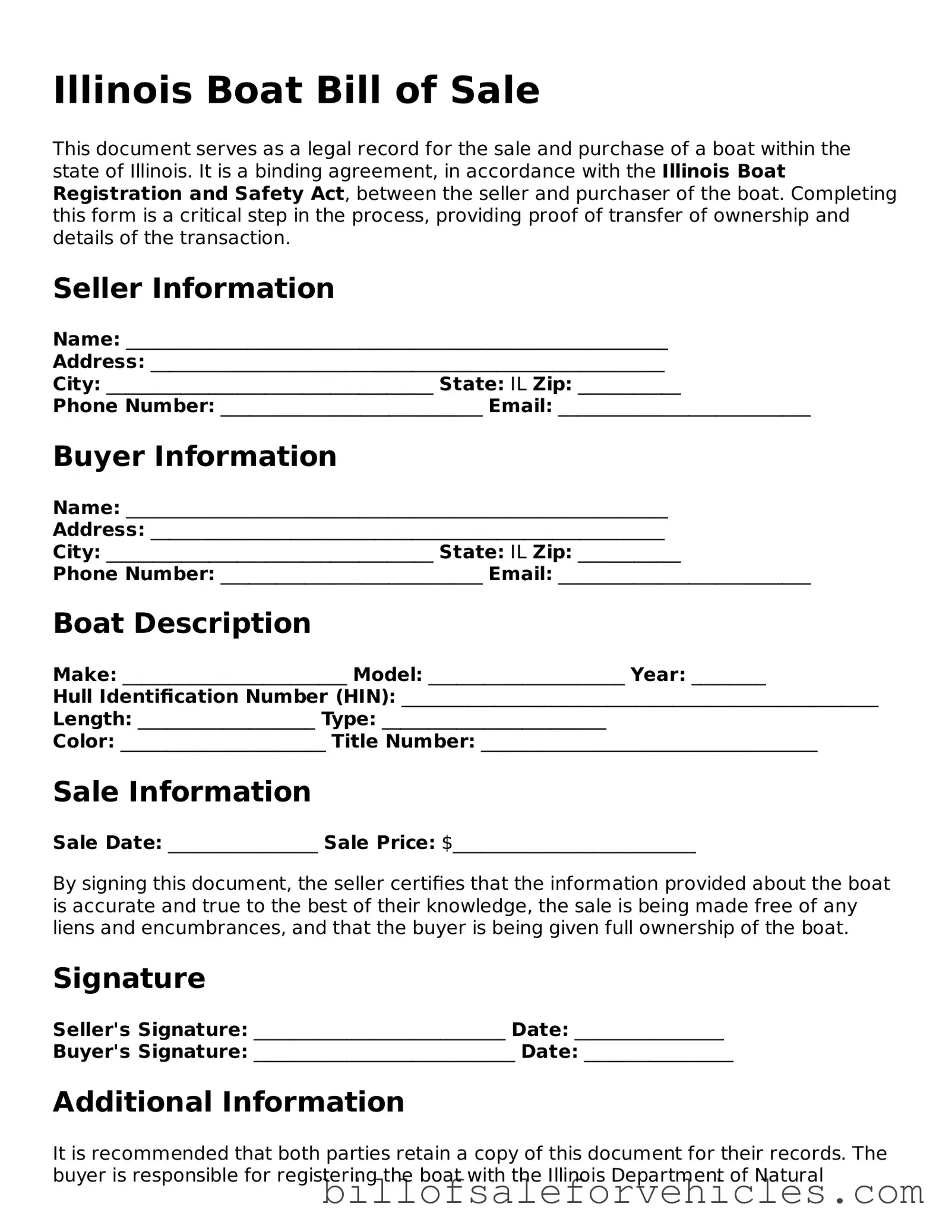 Valid Illinois Boat Bill of Sale Template