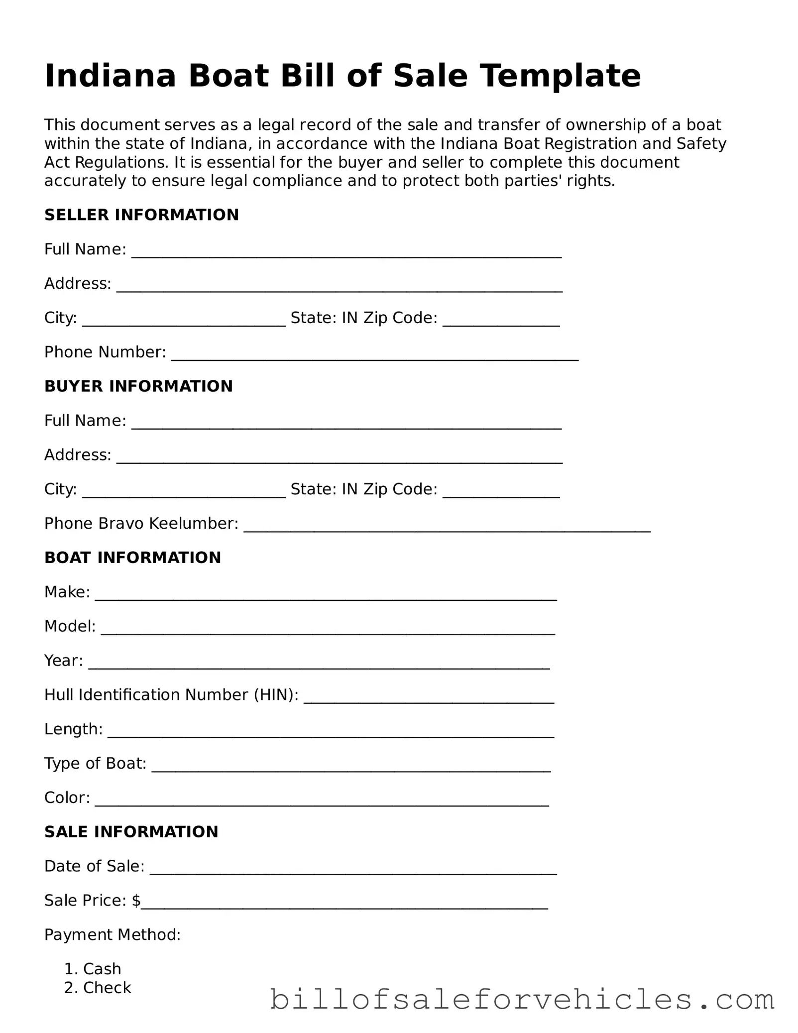Valid Indiana Boat Bill of Sale Template