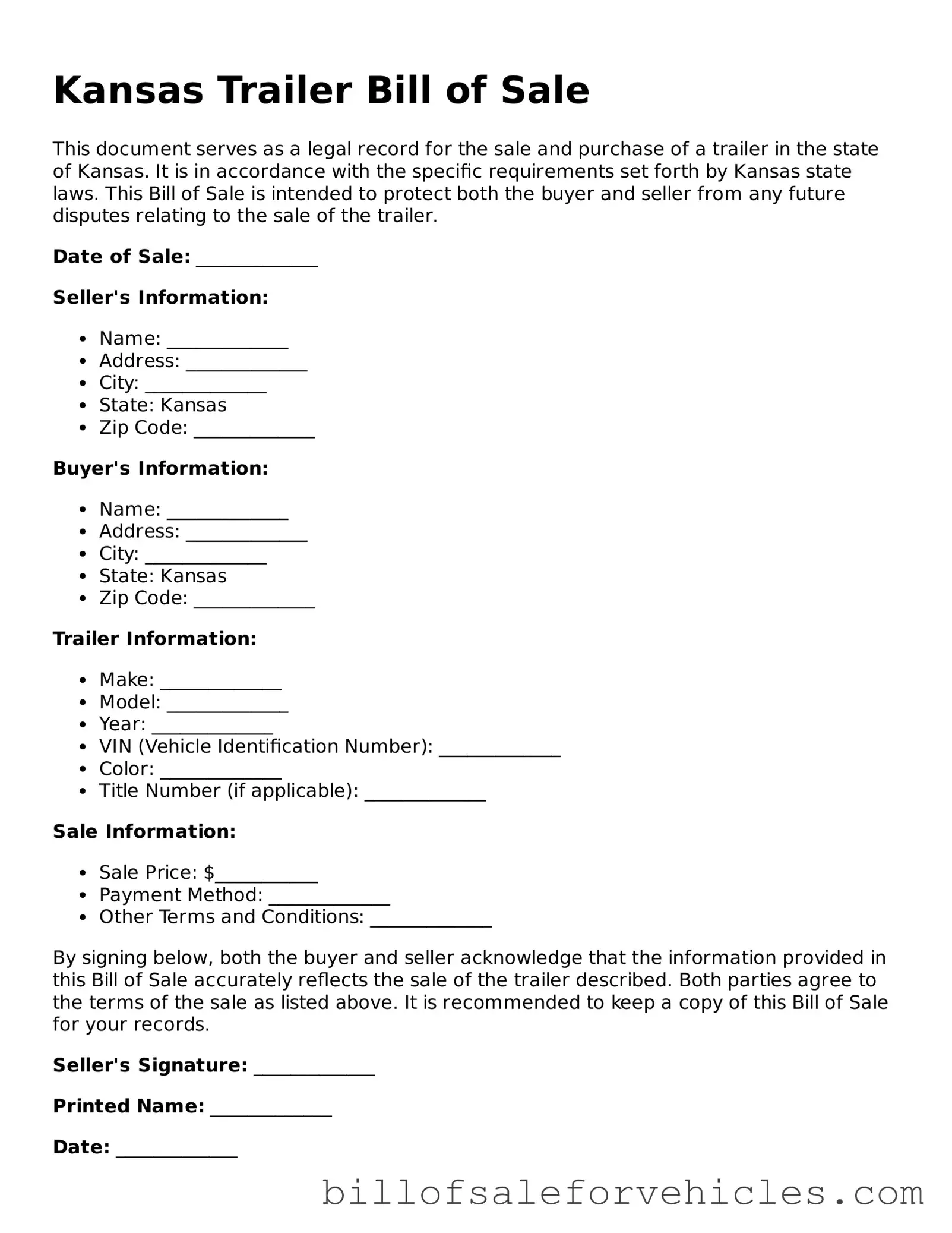 Valid Kansas Trailer Bill of Sale Template