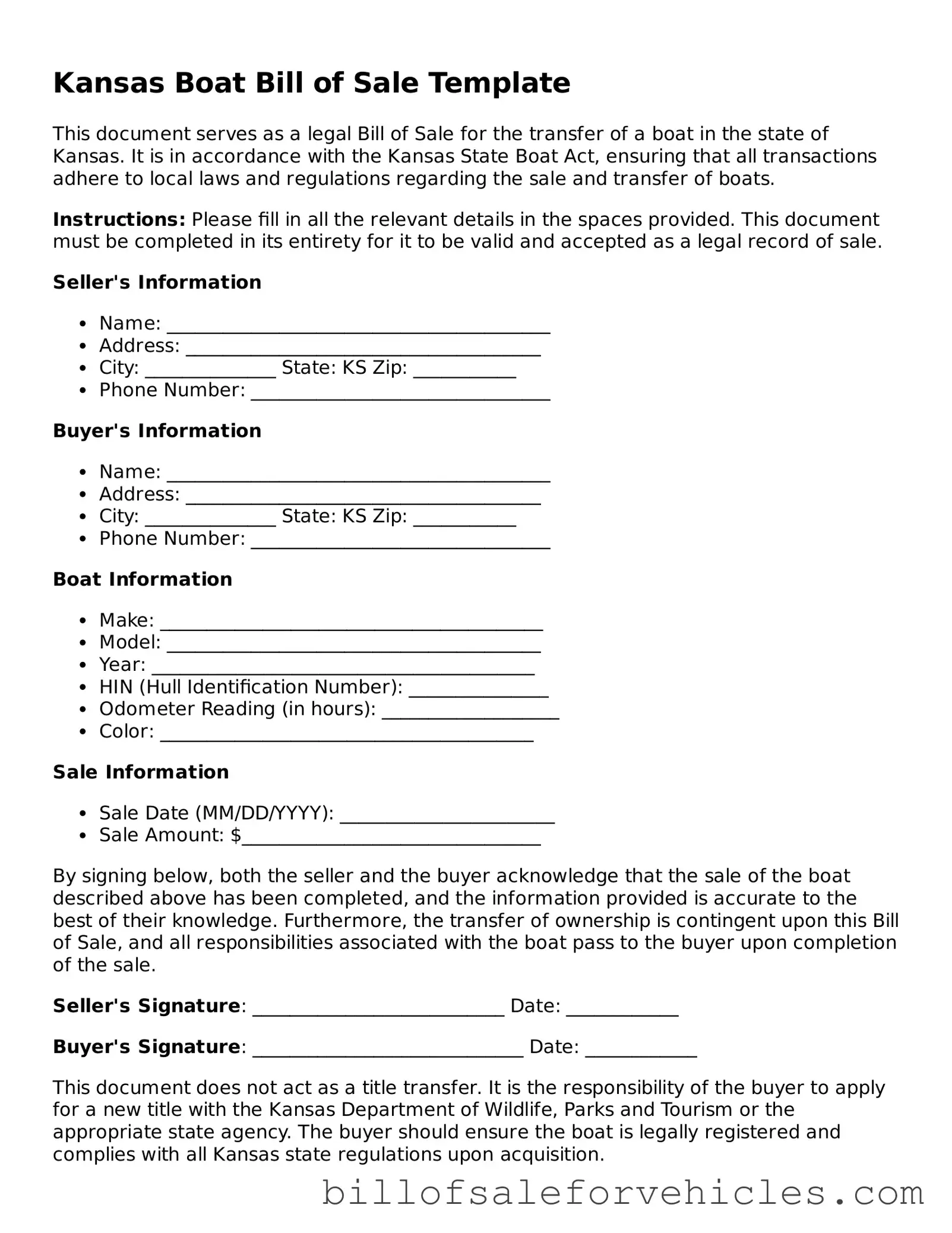 Valid Kansas Boat Bill of Sale Template