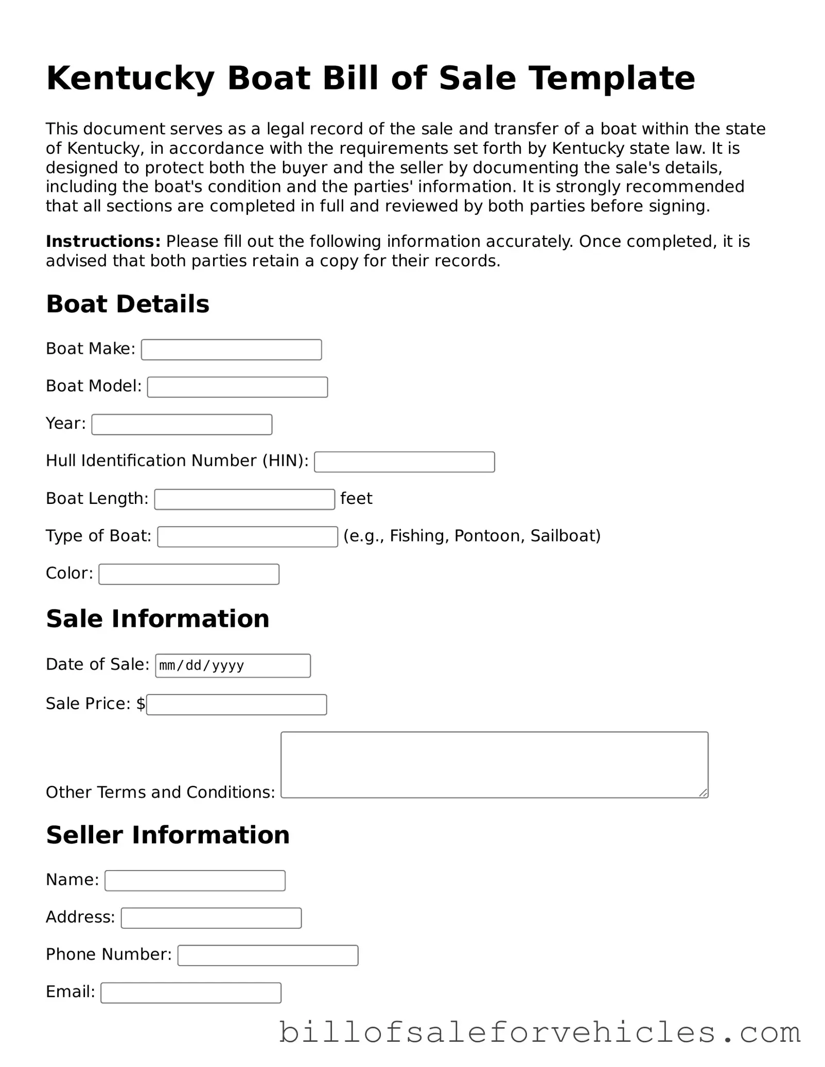 Valid Kentucky Boat Bill of Sale Template