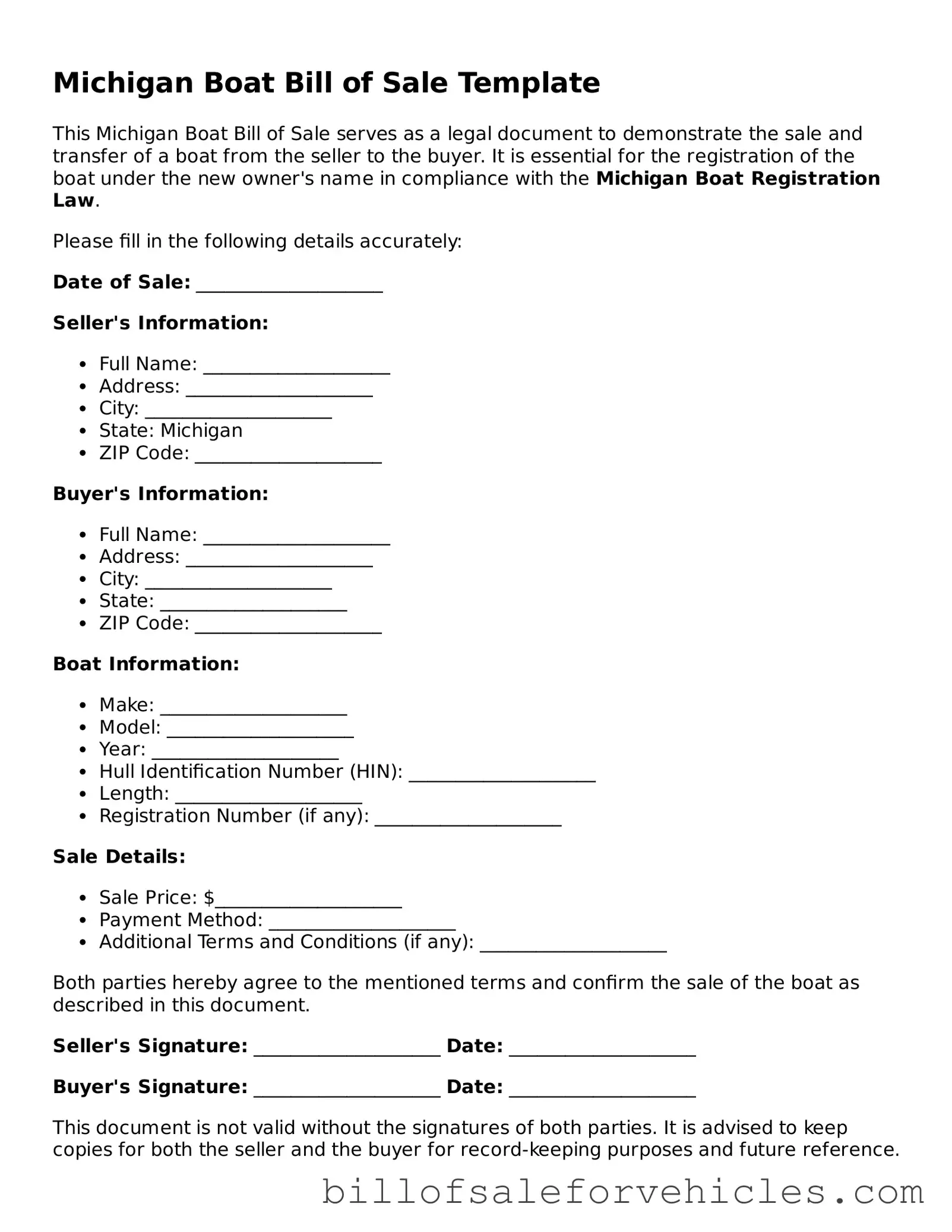 Valid Michigan Boat Bill of Sale Template