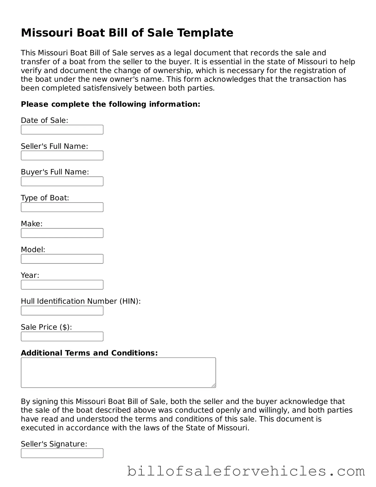 Valid Missouri Boat Bill of Sale Template
