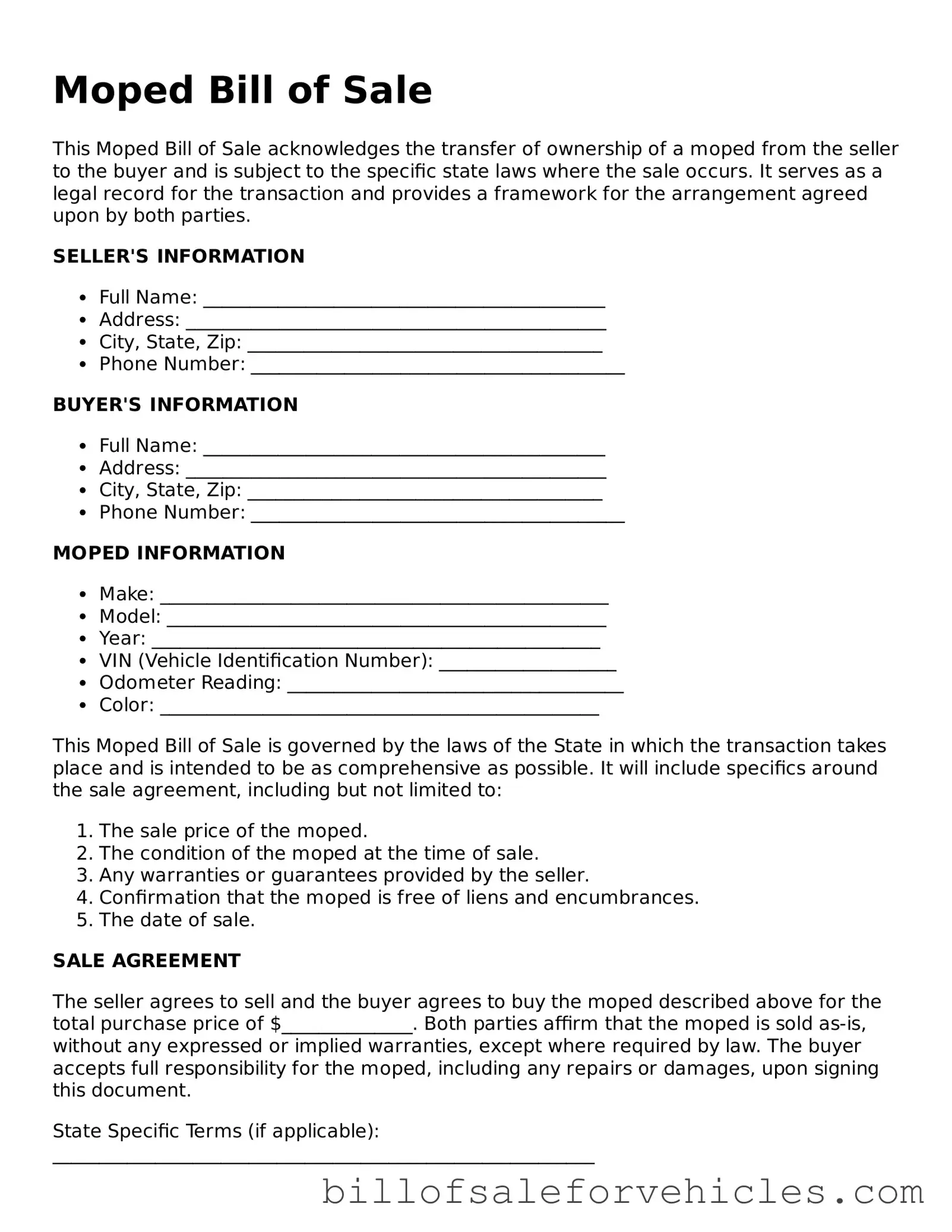Fillable Moped Bill of Sale Template