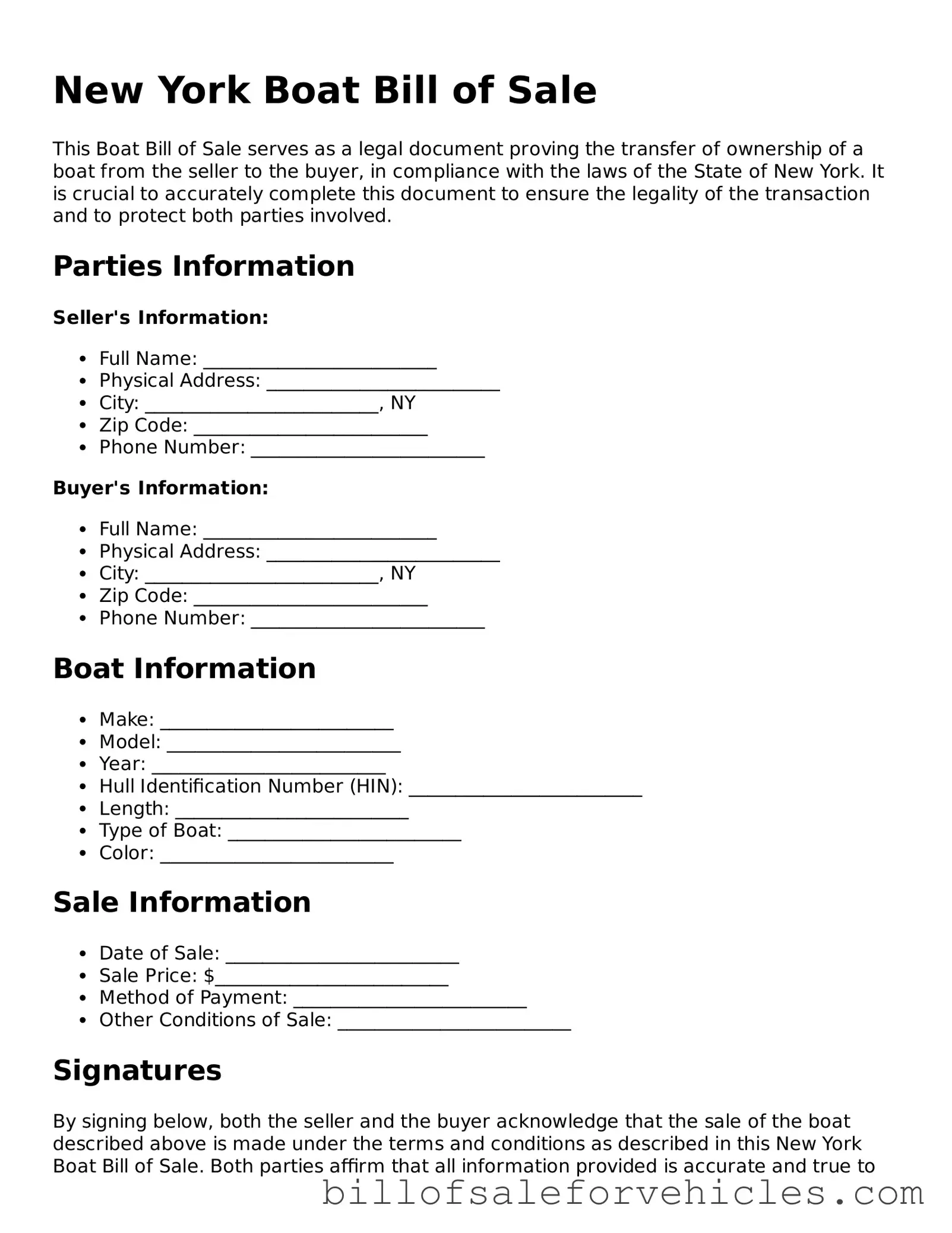 Valid New York Boat Bill of Sale Template