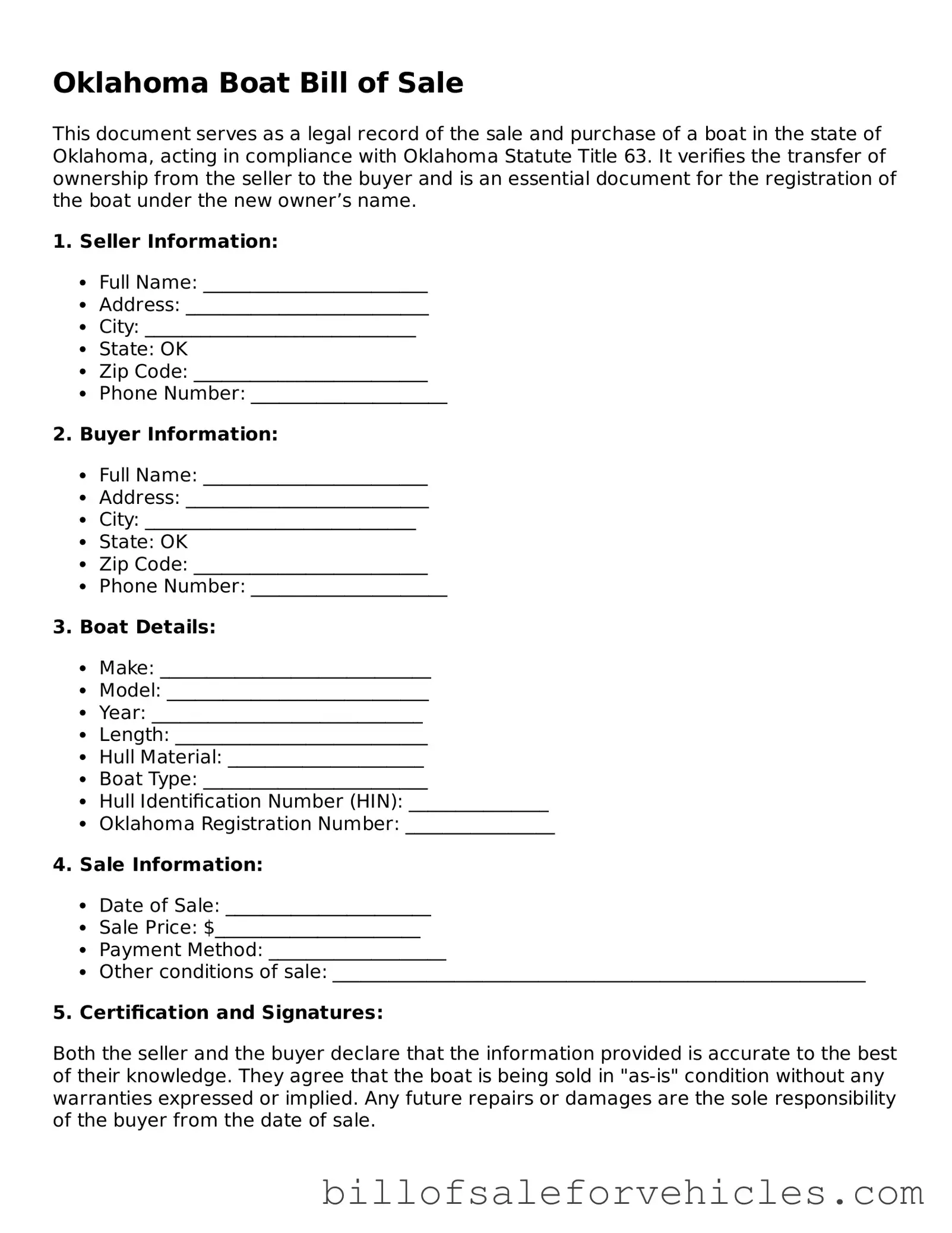 Valid Oklahoma Boat Bill of Sale Template