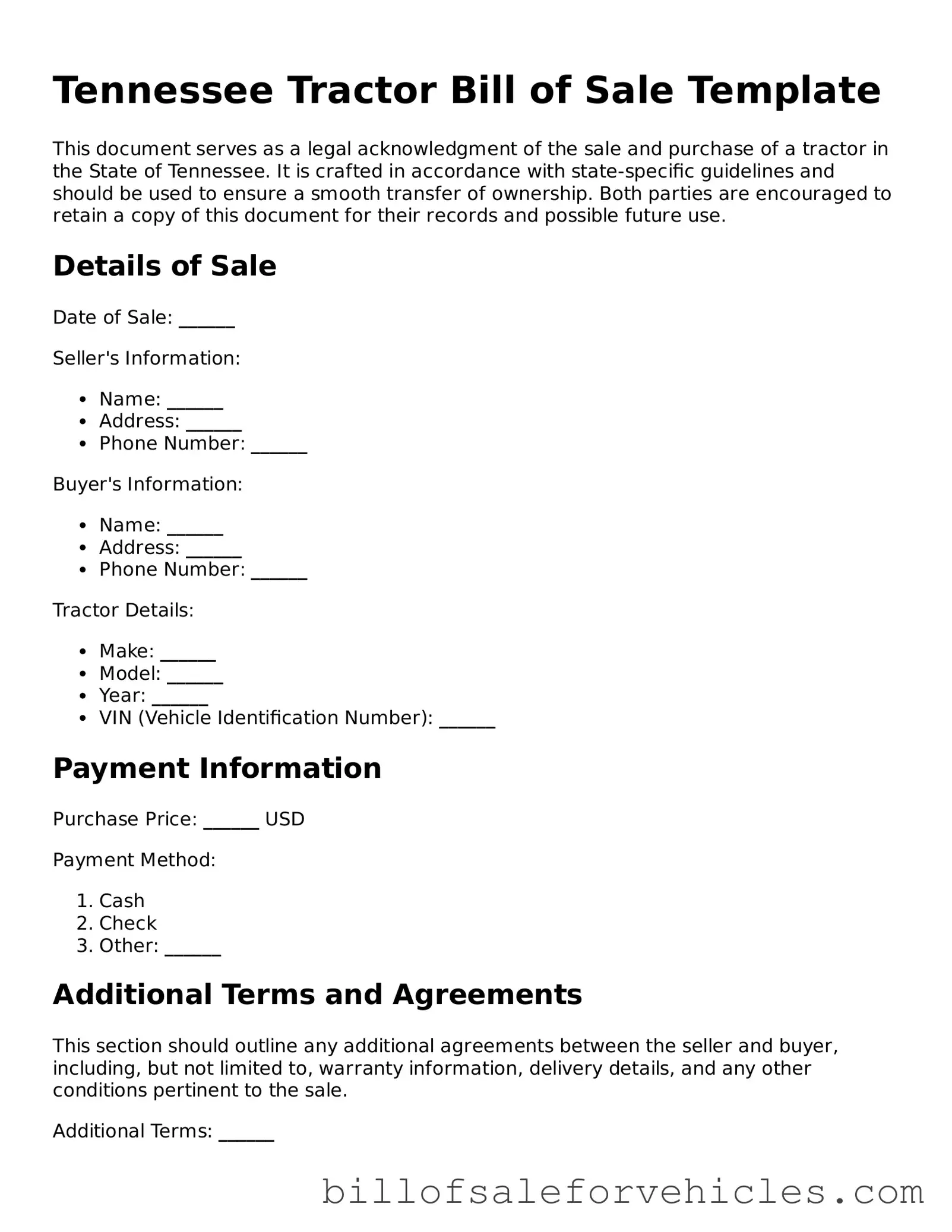 Valid Tennessee Tractor Bill of Sale Template