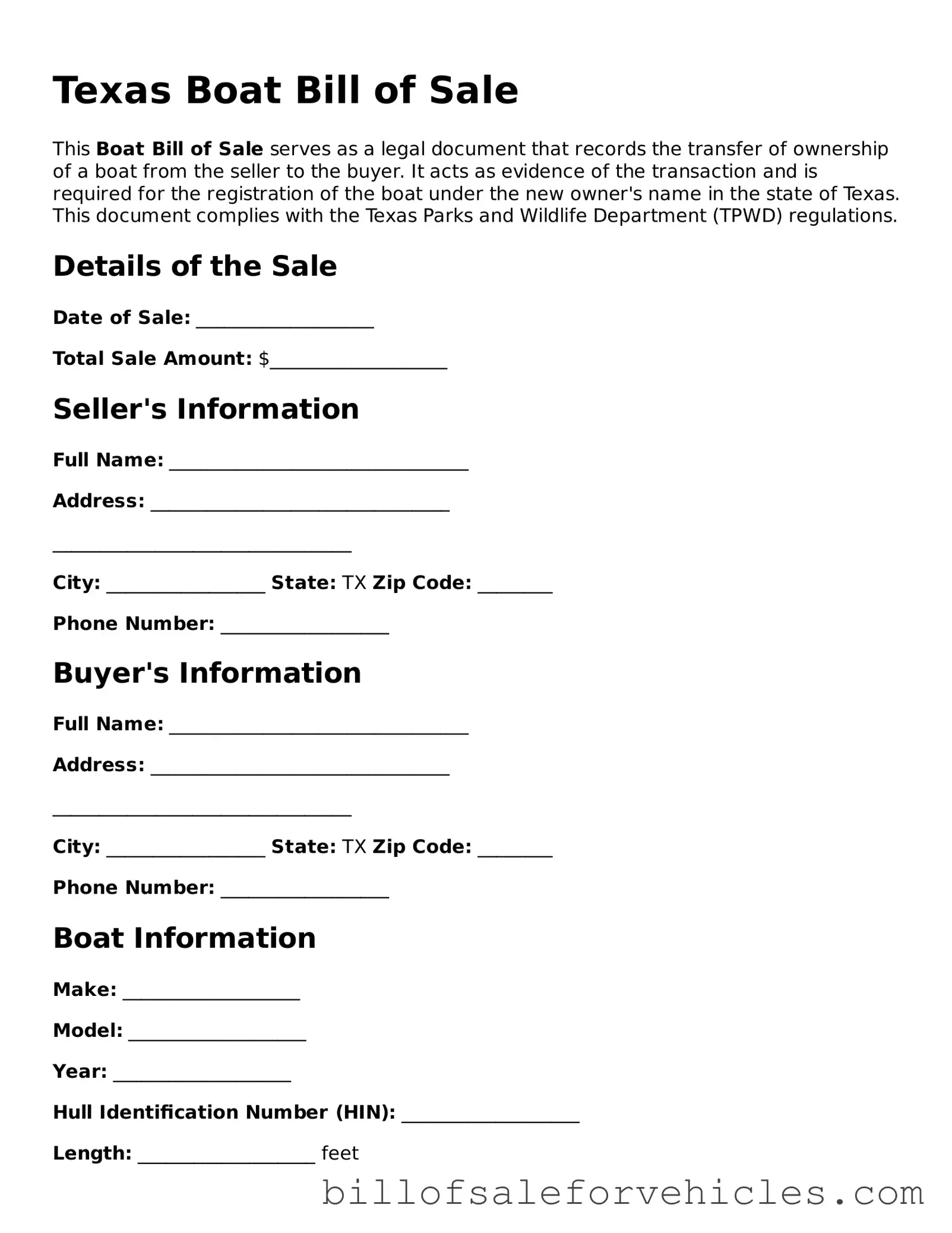 Valid Texas Boat Bill of Sale Template