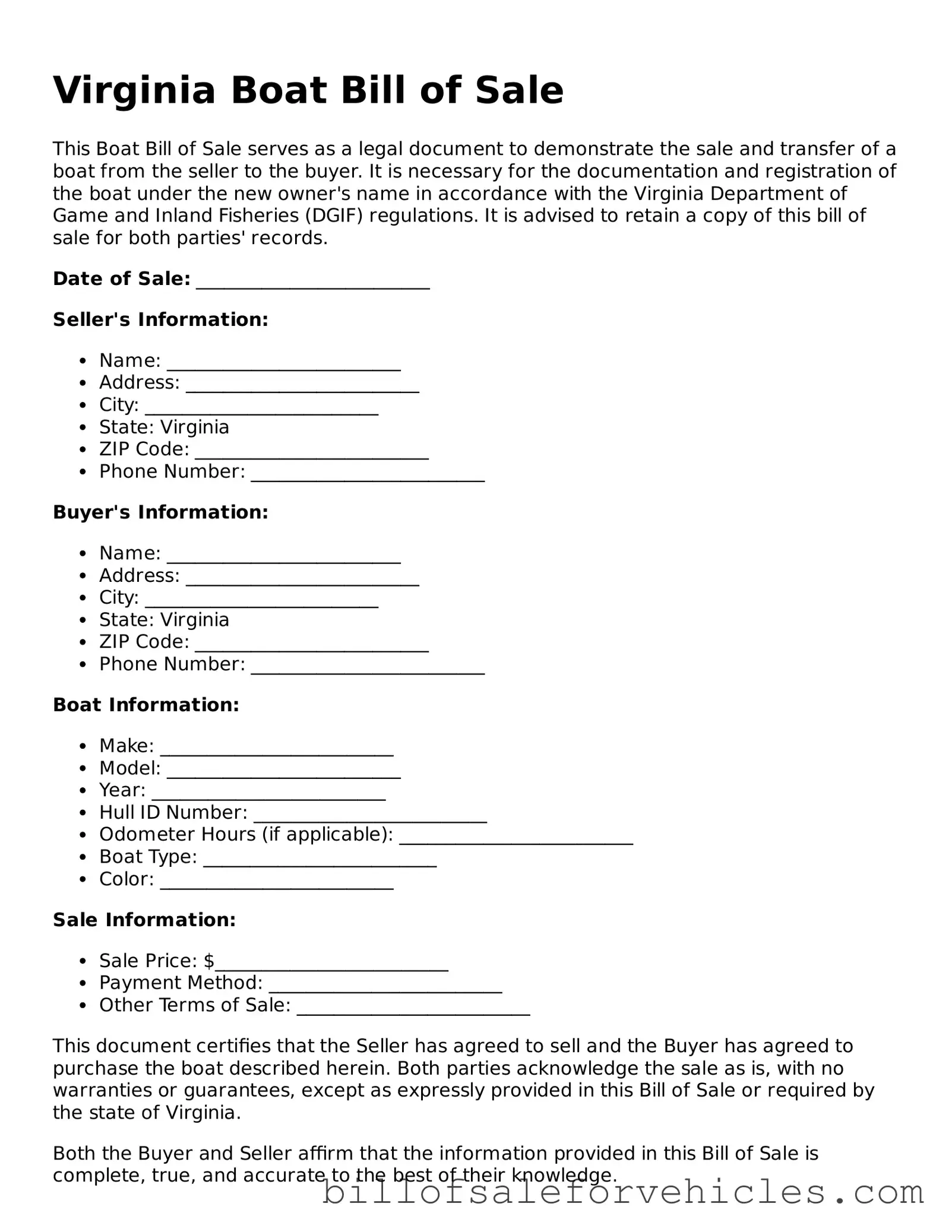 Valid Virginia Boat Bill of Sale Template