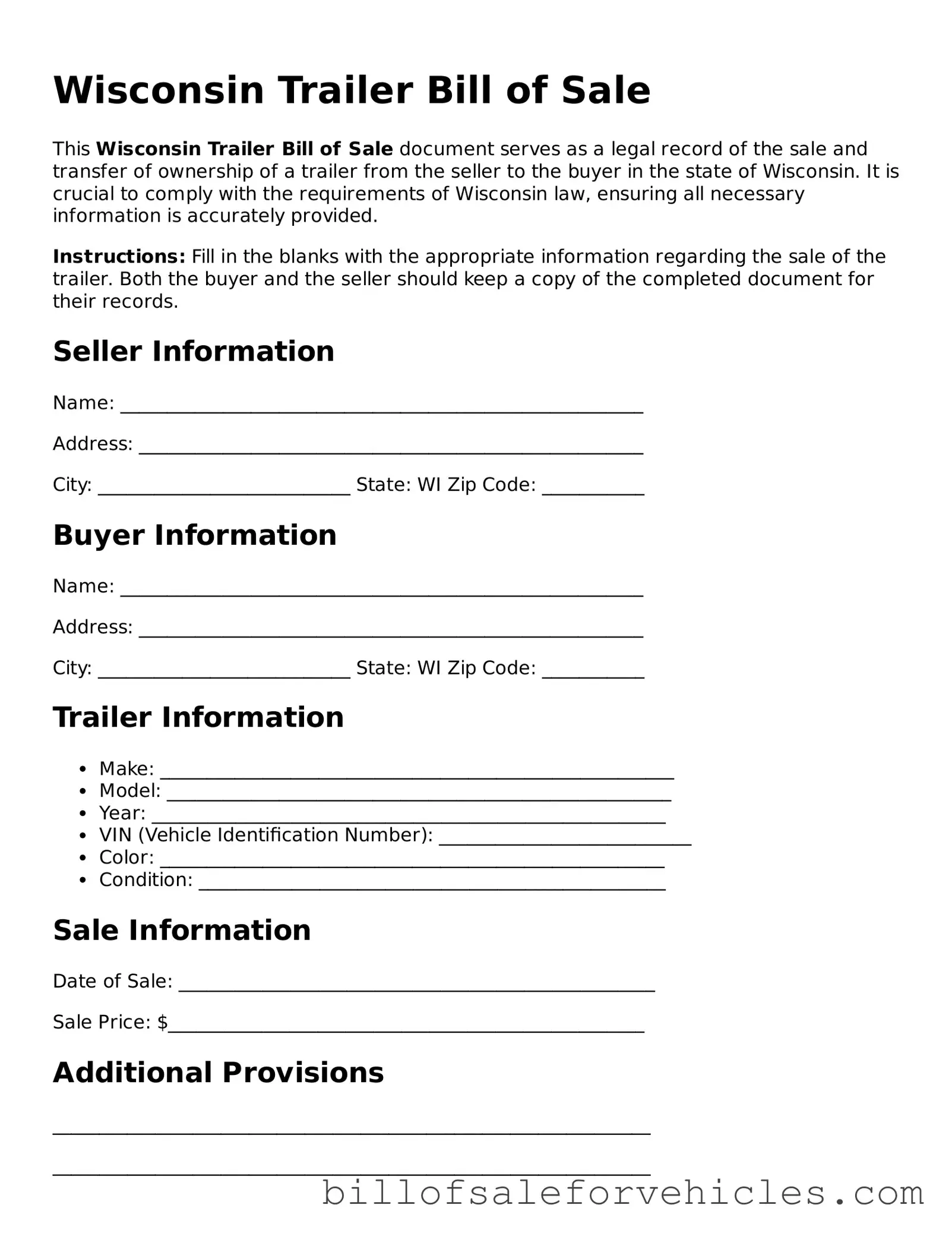 Valid Wisconsin Trailer Bill of Sale Template