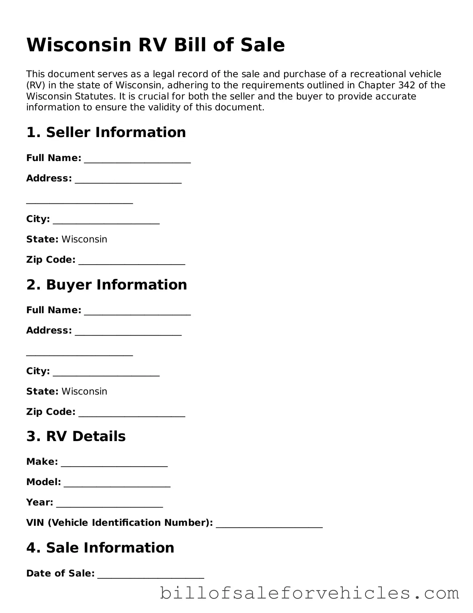 Valid Wisconsin RV Bill of Sale Template