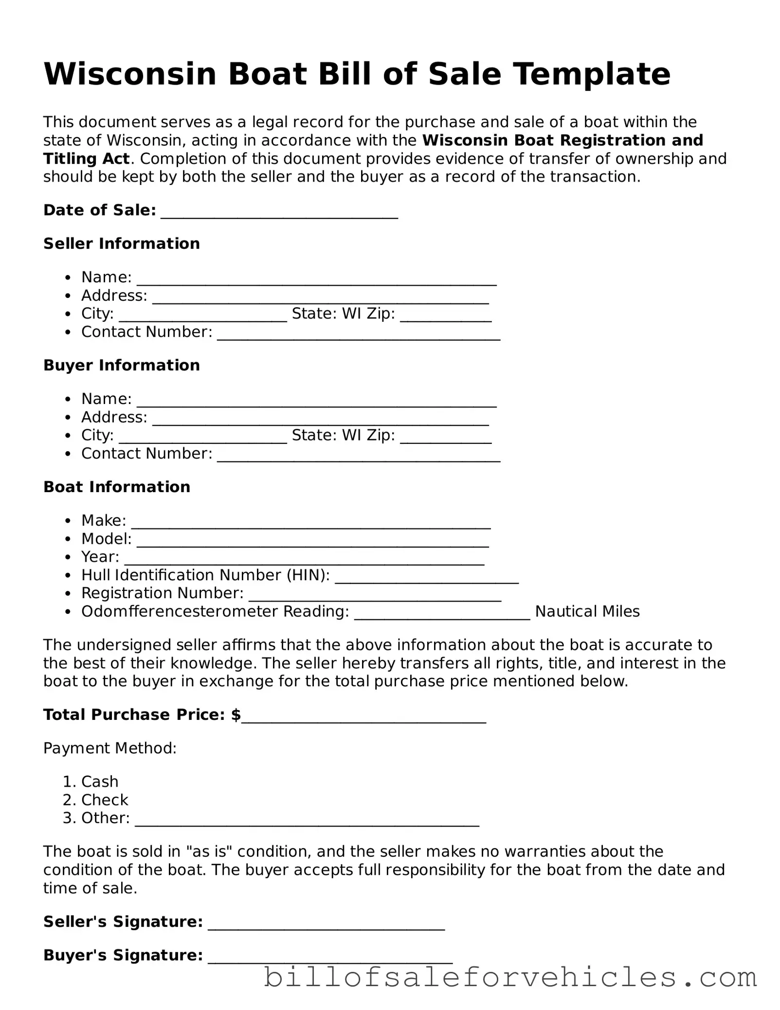 Valid Wisconsin Boat Bill of Sale Template